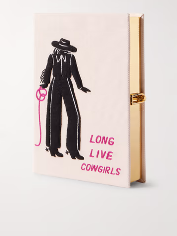 Long Live Cowgirls embroidered appliquéd canvas clutch